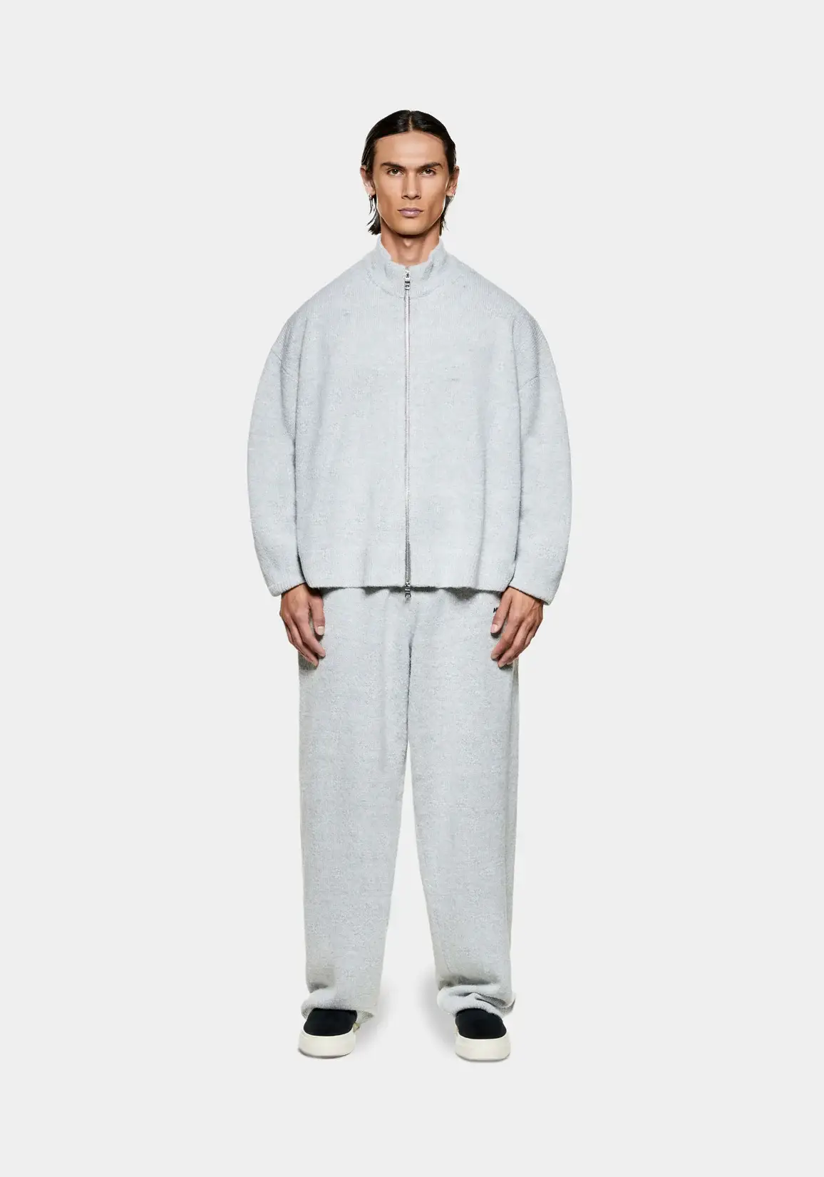 Mki Miyuki Zoku Mohair Blend Knit Track Jacket Grey Light Mki Miyuki Zoku Mohair Blend Knit Track Jacket Grey Light