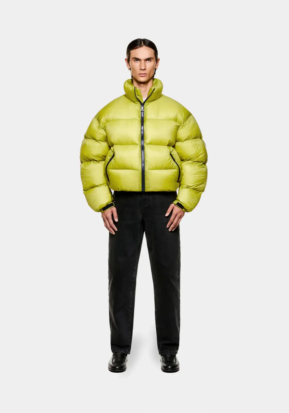 Mki Miyuki Zoku Translucent Funnel Neck Bubble Chartreuse Jacket (4) Mki Miyuki Zoku Translucent Funnel Neck Bubble Chartreuse Jacket
